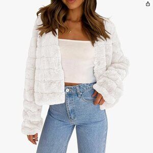 Fashion Cropped Faux Fur Jackets Long Sleeve Open Front Fluffy Short Coats